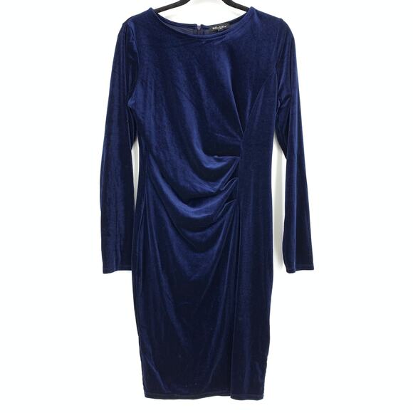 Willow & Wind Dress Women's Size Medium Cross Front Slimming Velvet Blue NWT - Picture 1 of 7